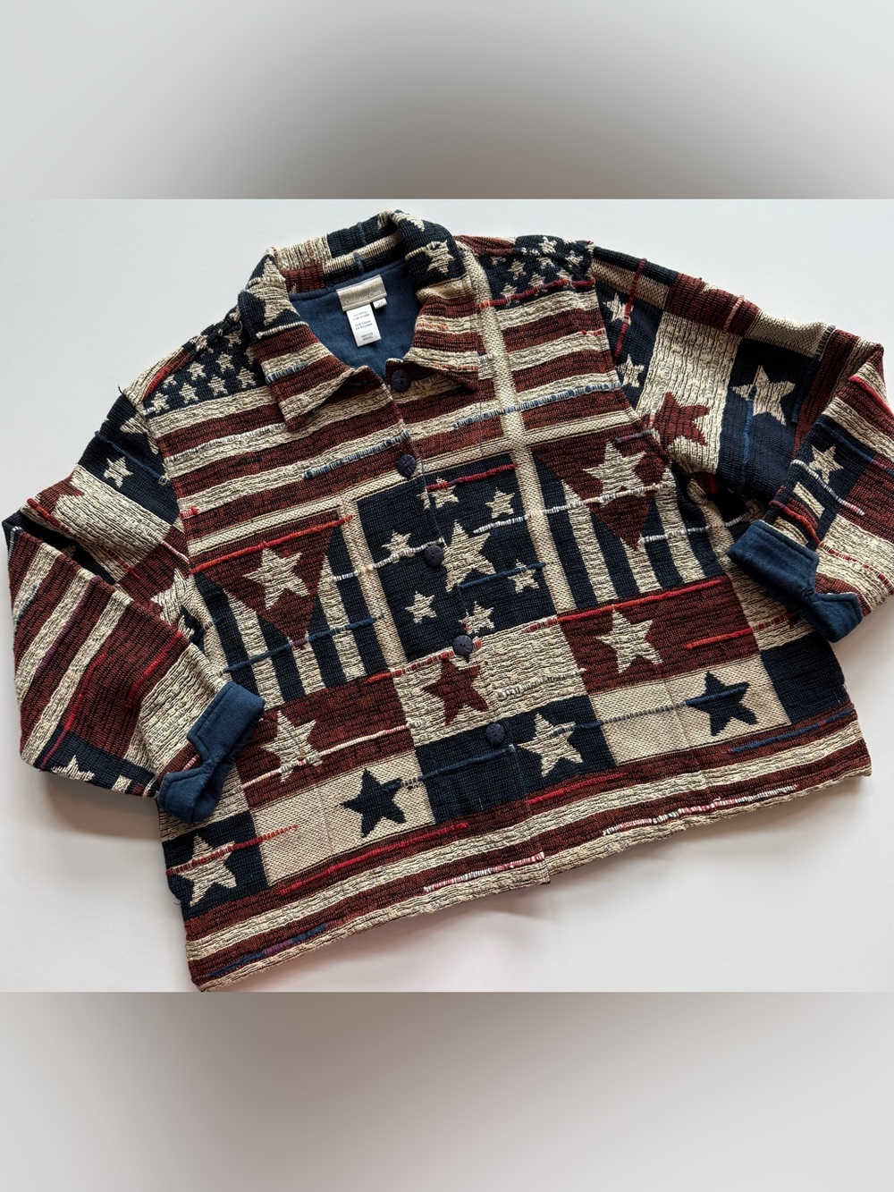 Vintage Coldwater Creek American Flag Tapestry Jacket 90s Womens 3X Patriotic